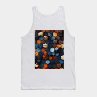 Geometric Timber: Crystalline Hexagons in Amber and Blue Tank Top
